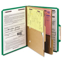 Smead 6-Section Pressboard Top Tab Pocket Classification Folders, 6 SafeSHIELD Fasteners, 2 Dividers, Letter Size, Green, 10/Box (14083)