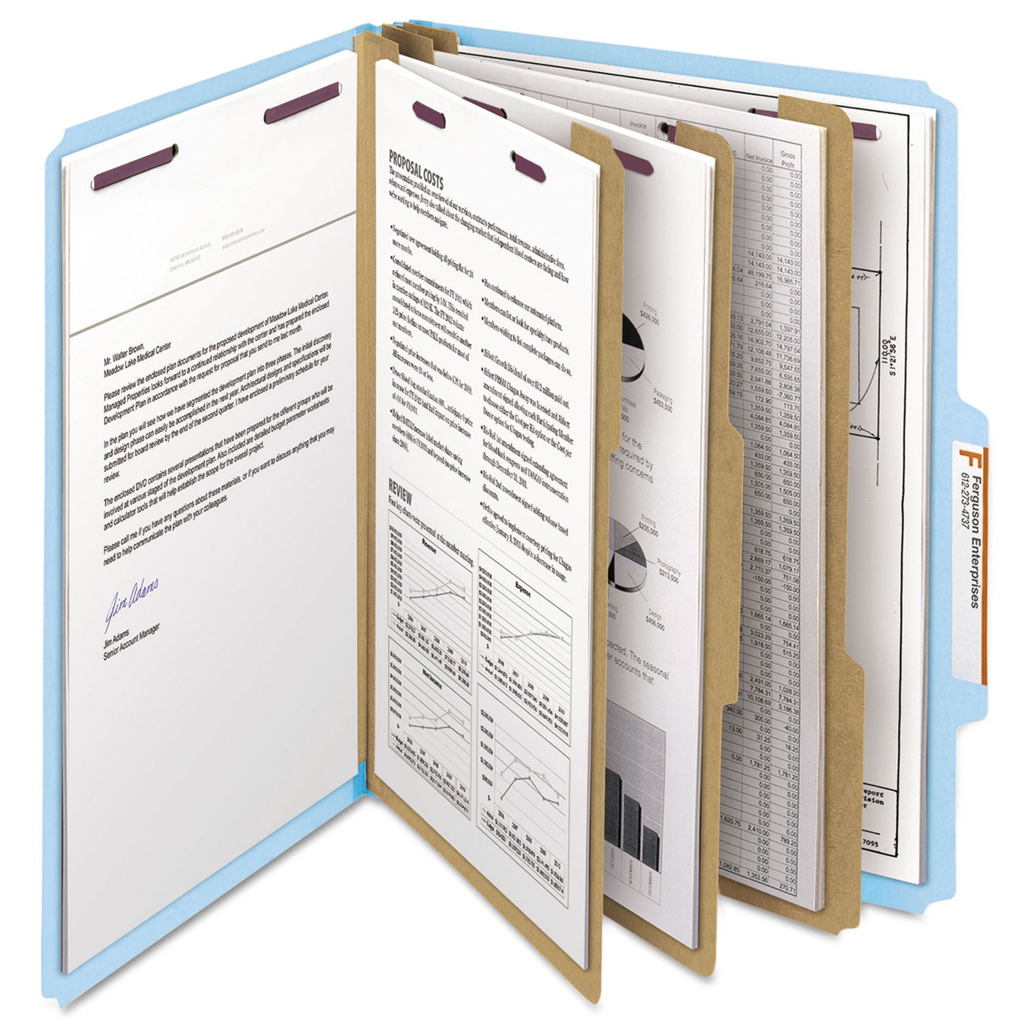 Smead Pressboard Top Tab Classification Folders, Eight SafeSHIELD Fasteners, 3" Expansion, 3 Dividers, Letter Size, Blue, 10/Box (14094)