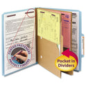 Smead 6-Section Pressboard Top Tab Pocket Classification Folders, 6 SafeSHIELD Fasteners, 2 Dividers, Letter Size, Blue, 10/Box (14081)