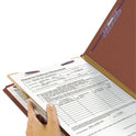 Smead Pressboard Classification Folders, Four SafeSHIELD Fasteners, 2/5-Cut Tabs, 1 Divider, Letter Size, Red, 10/Box (13775)