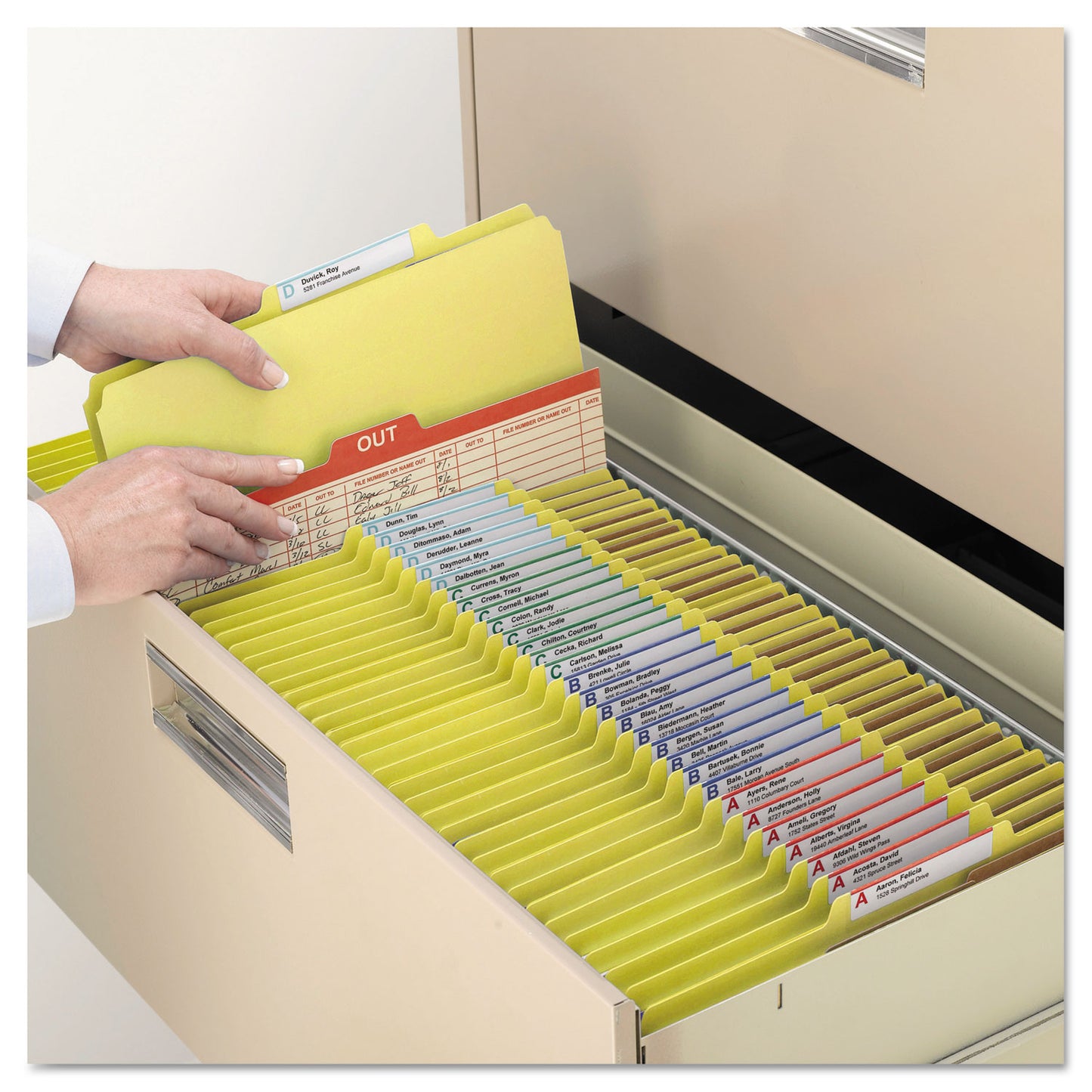 Smead Six-Section Pressboard Top Tab Classification Folders, Six SafeSHIELD Fasteners, 2 Dividers, Letter Size, Yellow, 10/Box (14034)