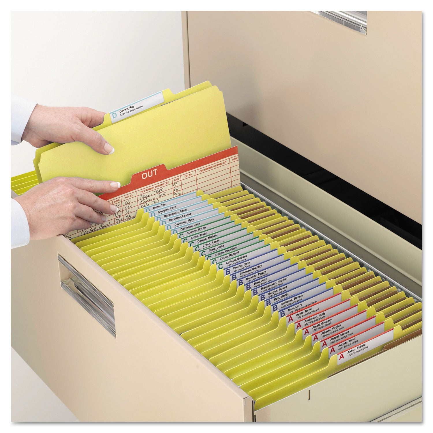 Smead Six-Section Pressboard Top Tab Classification Folders, Six SafeSHIELD Fasteners, 2 Dividers, Letter Size, Yellow, 10/Box (14034)