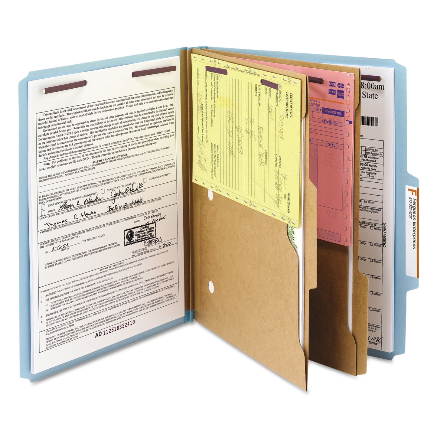 Smead 6-Section Pressboard Top Tab Pocket Classification Folders, 6 SafeSHIELD Fasteners, 2 Dividers, Letter Size, Blue, 10/Box (14081)