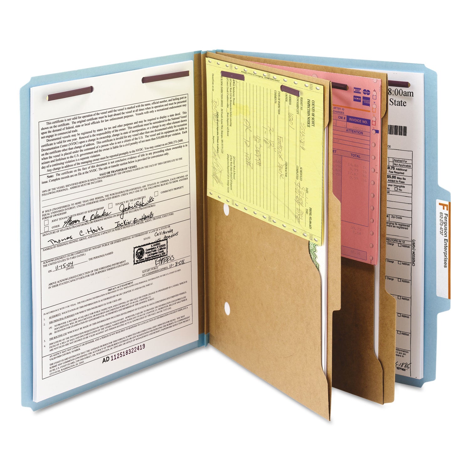 Smead 6-Section Pressboard Top Tab Pocket Classification Folders, 6 SafeSHIELD Fasteners, 2 Dividers, Letter Size, Blue, 10/Box (14081)