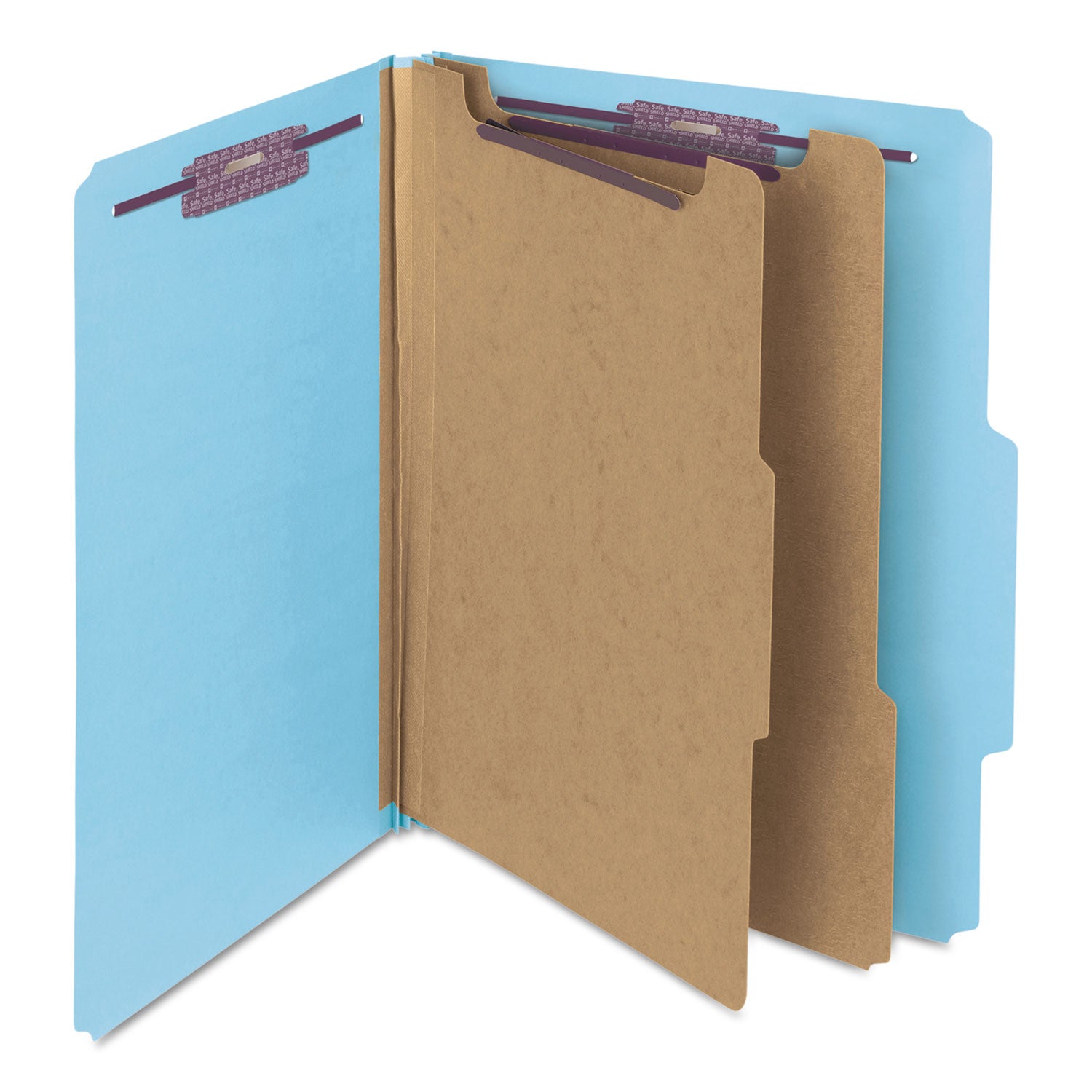Smead Six-Section Pressboard Top Tab Classification Folders, Six SafeSHIELD Fasteners, 2 Dividers, Letter Size, Blue, 10/Box (14030)