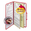 Smead Six-Section Pressboard Top Tab Classification Folders, Six SafeSHIELD Fasteners, 2 Dividers, Legal Size, Bright Red, 10/Box (19031)