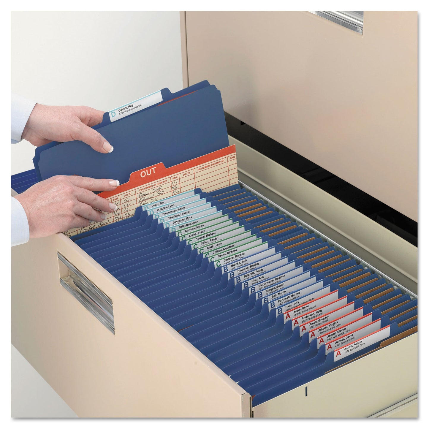 Smead Six-Section Pressboard Top Tab Classification Folders, Six SafeSHIELD Fasteners, 2 Dividers, Letter Size, Dark Blue, 10/Box (14032)
