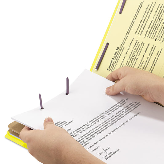 Smead Six-Section Pressboard Top Tab Classification Folders, Six SafeSHIELD Fasteners, 2 Dividers, Legal Size, Yellow, 10/Box (19034)