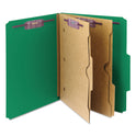 Smead 6-Section Pressboard Top Tab Pocket Classification Folders, 6 SafeSHIELD Fasteners, 2 Dividers, Letter Size, Green, 10/Box (14083)
