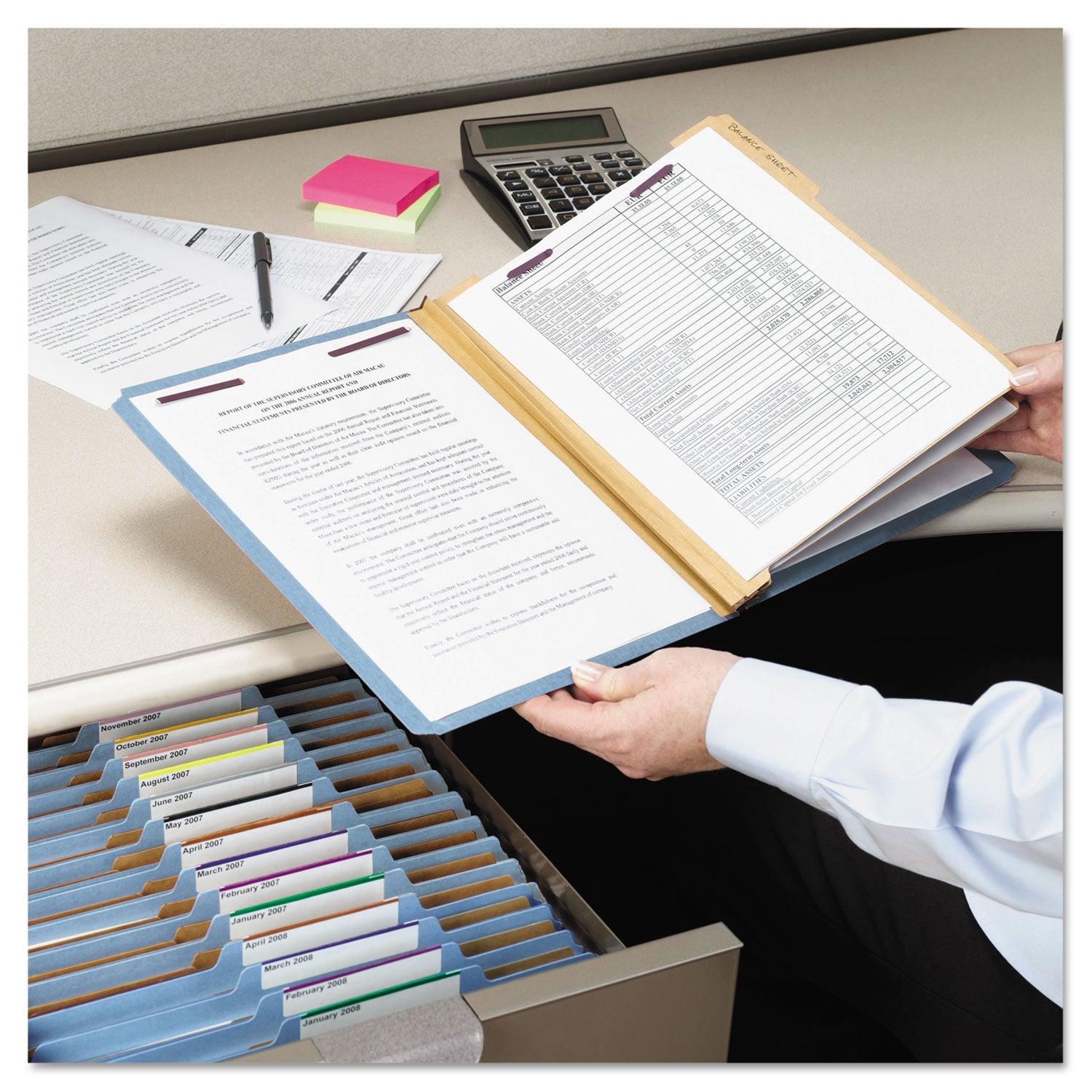 Smead Six-Section Pressboard Top Tab Classification Folders, Six SafeSHIELD Fasteners, 2 Dividers, Legal Size, Blue, 10/Box (19030)