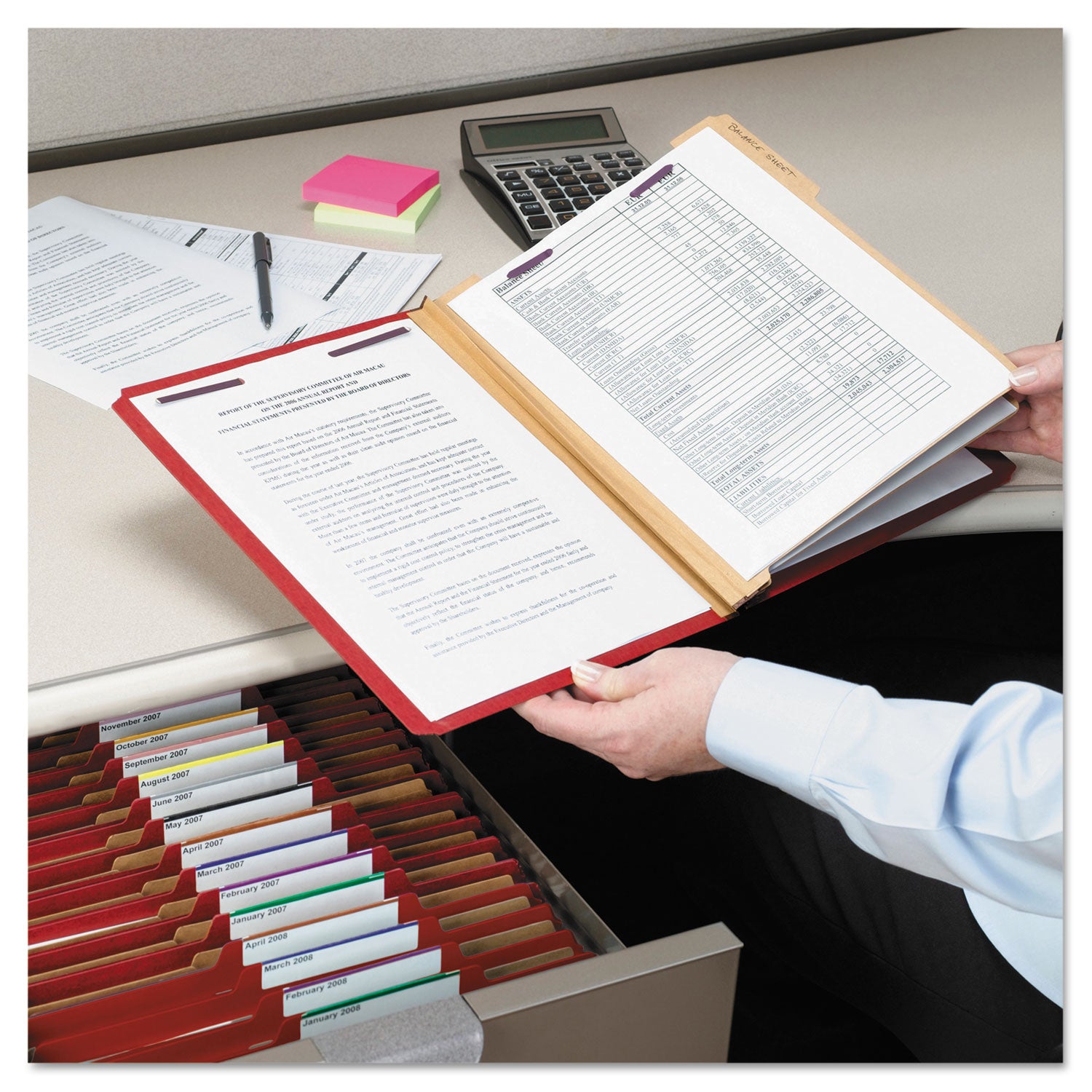 Smead Six-Section Pressboard Top Tab Classification Folders, Six SafeSHIELD Fasteners, 2 Dividers, Letter Size, Bright Red, 10/Box (14031)