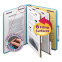 Smead Six-Section Pressboard Top Tab Classification Folders, Six SafeSHIELD Fasteners, 2 Dividers, Letter Size, Blue, 10/Box (14030)