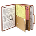 Smead 6-Section Pressboard Top Tab Pocket Classification Folders, 6 SafeSHIELD Fasteners, 2 Dividers, Letter Size, Red, 10/Box (14079)