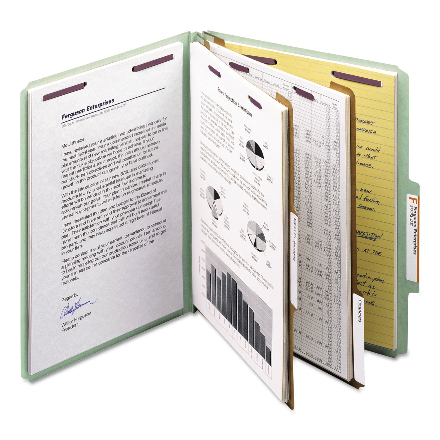 Smead Pressboard Classification Folders, Six SafeSHIELD Fasteners, 2/5-Cut Tabs, 2 Dividers, Letter Size, Gray-Green, 10/Box (14076)