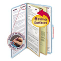 Smead Six-Section Pressboard Top Tab Classification Folders, Six SafeSHIELD Fasteners, 2 Dividers, Legal Size, Blue, 10/Box (19030)