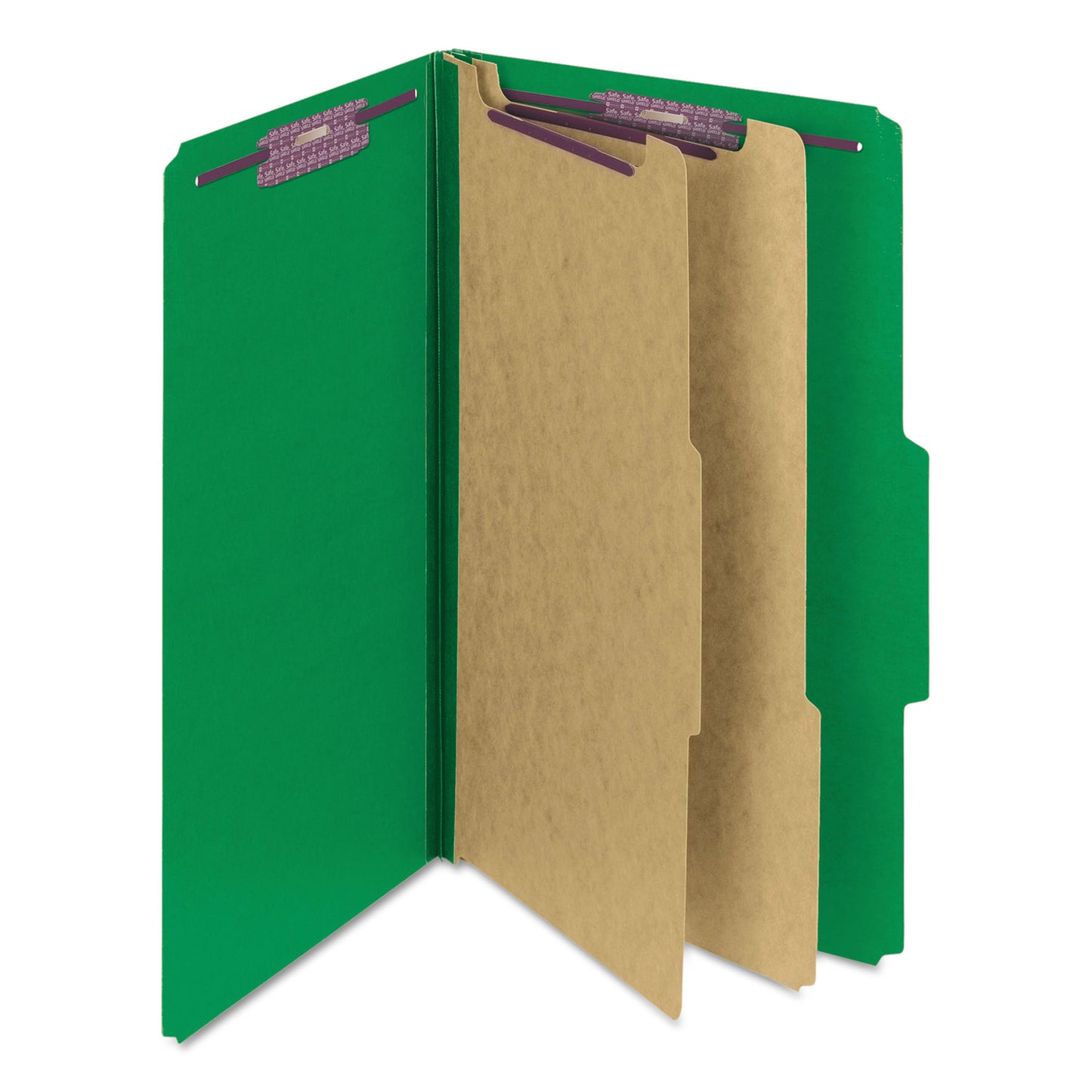 Smead Six-Section Pressboard Top Tab Classification Folders, Six SafeSHIELD Fasteners, 2 Dividers, Legal Size, Green, 10/Box (19033)