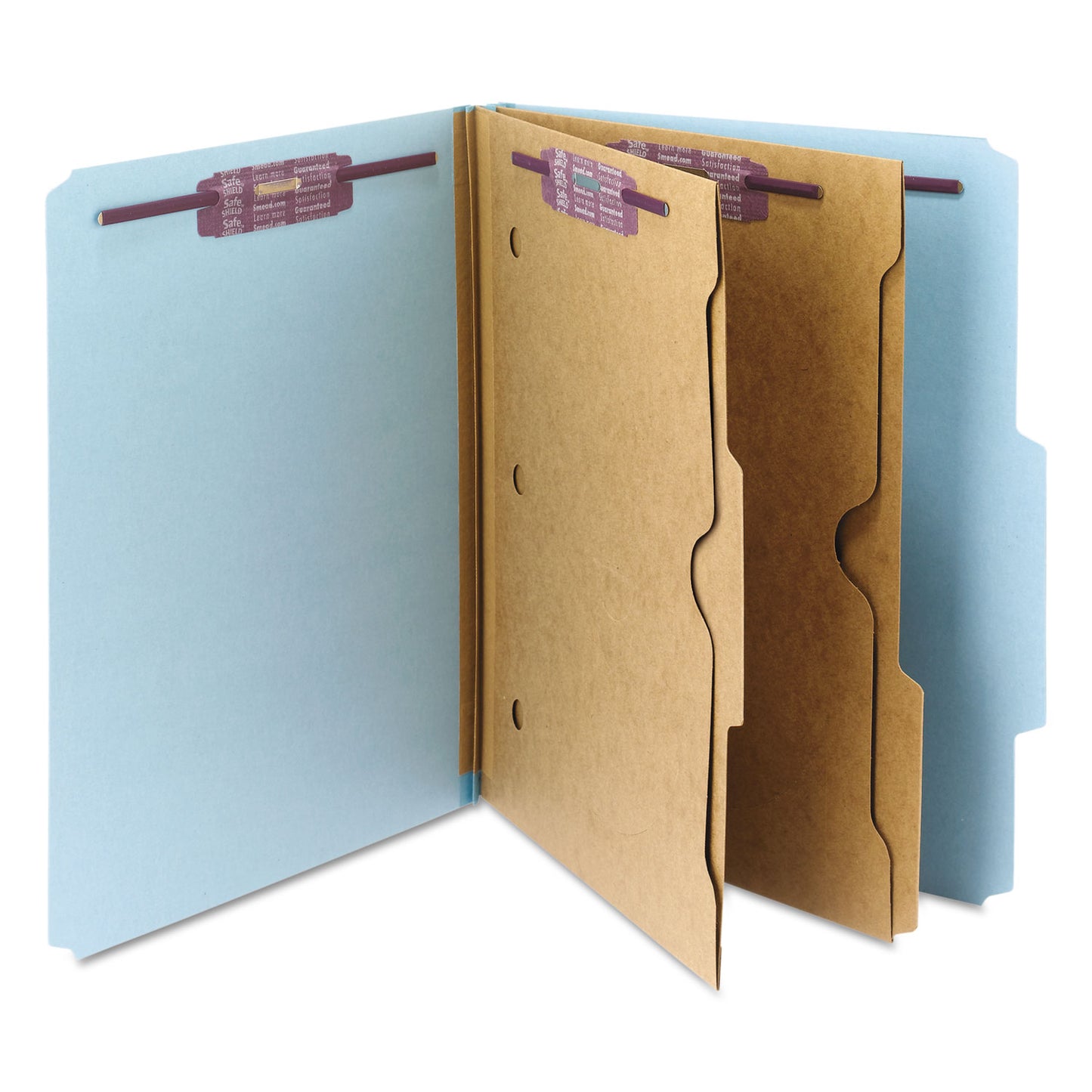 Smead 6-Section Pressboard Top Tab Pocket Classification Folders, 6 SafeSHIELD Fasteners, 2 Dividers, Letter Size, Blue, 10/Box (14081)
