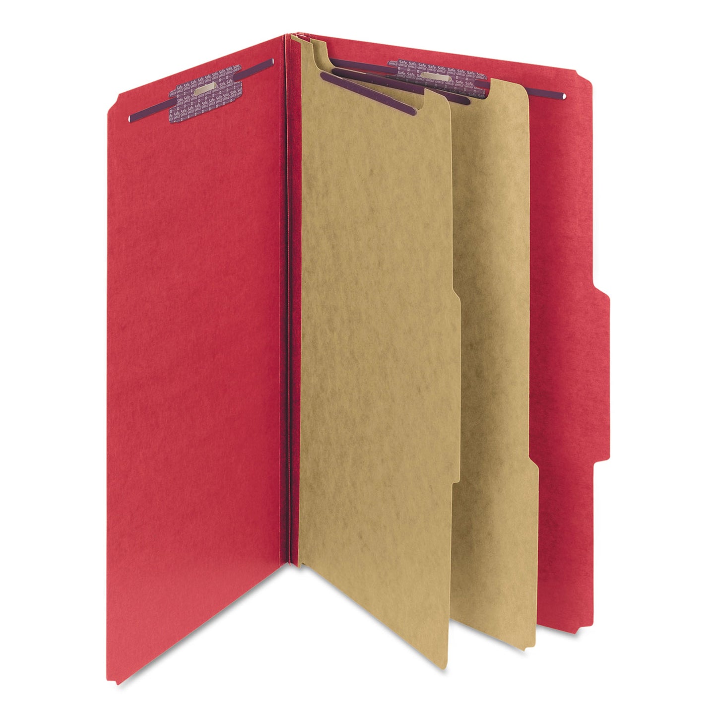 Smead Six-Section Pressboard Top Tab Classification Folders, Six SafeSHIELD Fasteners, 2 Dividers, Legal Size, Bright Red, 10/Box (19031)