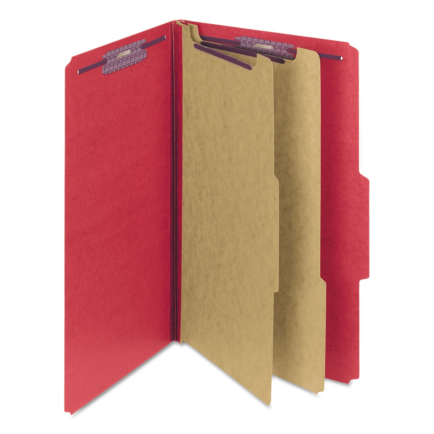 Smead Six-Section Pressboard Top Tab Classification Folders, Six SafeSHIELD Fasteners, 2 Dividers, Legal Size, Bright Red, 10/Box (19031)