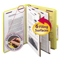 Smead Six-Section Pressboard Top Tab Classification Folders, Six SafeSHIELD Fasteners, 2 Dividers, Letter Size, Yellow, 10/Box (14034)