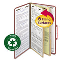 Smead Recycled Pressboard Classification Folders, 2" Expansion, 2 Dividers, 6 Fasteners, Legal Size, Red Exterior, 10/Box (19023)