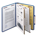 Smead Six-Section Pressboard Top Tab Classification Folders, Six SafeSHIELD Fasteners, 2 Dividers, Letter Size, Dark Blue, 10/Box (14032)