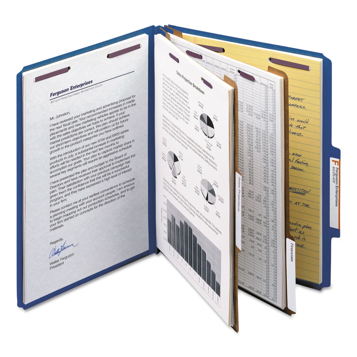 Smead Six-Section Pressboard Top Tab Classification Folders, Six SafeSHIELD Fasteners, 2 Dividers, Letter Size, Dark Blue, 10/Box (14032)