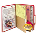Smead 6-Section Pressboard Top Tab Pocket Classification Folders, 6 SafeSHIELD Fasteners, 2 Dividers, Letter Size, Bright Red,10/BX (14082)