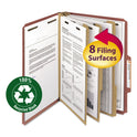 Smead Recycled Pressboard Classification Folders, 3" Expansion, 3 Dividers, 8 Fasteners, Letter Size, Red Exterior, 10/Box (14099)