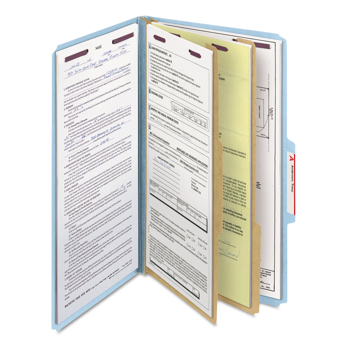 Smead Six-Section Pressboard Top Tab Classification Folders, Six SafeSHIELD Fasteners, 2 Dividers, Legal Size, Blue, 10/Box (19030)