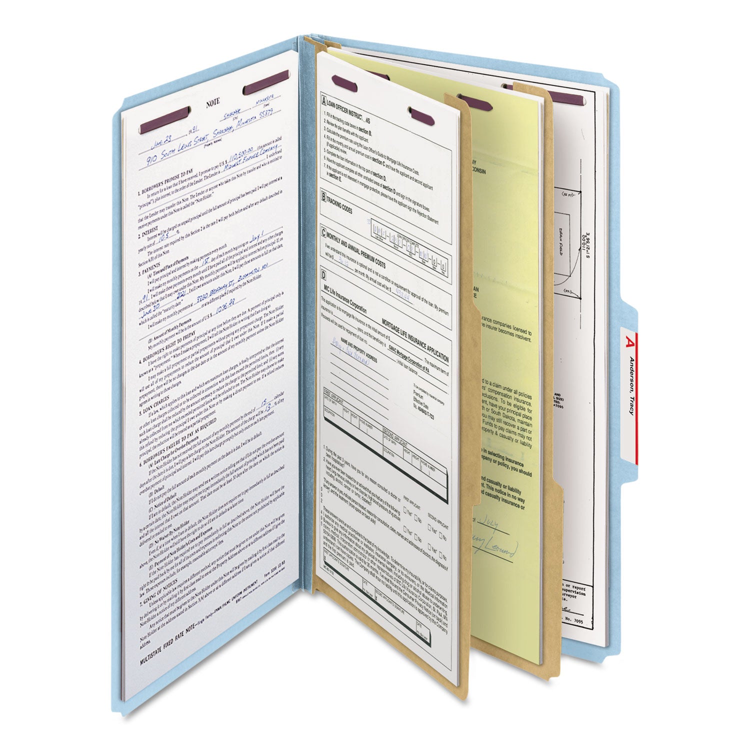 Smead Six-Section Pressboard Top Tab Classification Folders, Six SafeSHIELD Fasteners, 2 Dividers, Legal Size, Blue, 10/Box (19030)
