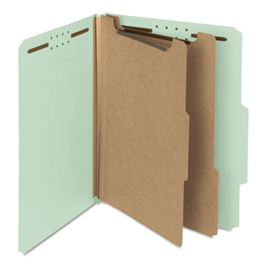 Smead Recycled Pressboard Classification Folders, 2" Expansion, 2 Dividers, 6 Fasteners, Letter Size, Gray-Green, 10/Box (14023)