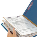 Smead Six-Section Pressboard Top Tab Classification Folders, Six SafeSHIELD Fasteners, 2 Dividers, Letter Size, Dark Blue, 10/Box (14032)