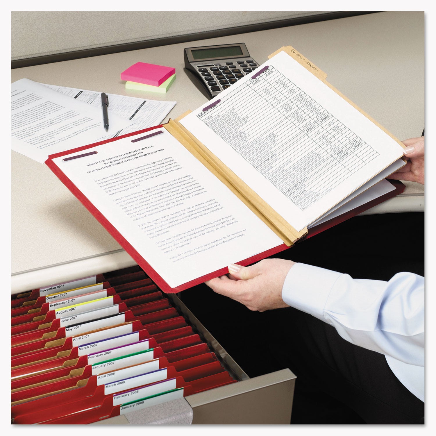Smead Six-Section Pressboard Top Tab Classification Folders, Six SafeSHIELD Fasteners, 2 Dividers, Legal Size, Bright Red, 10/Box (19031)