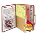 Smead 6-Section Pressboard Top Tab Pocket Classification Folders, 6 SafeSHIELD Fasteners, 2 Dividers, Letter Size, Red, 10/Box (14079)