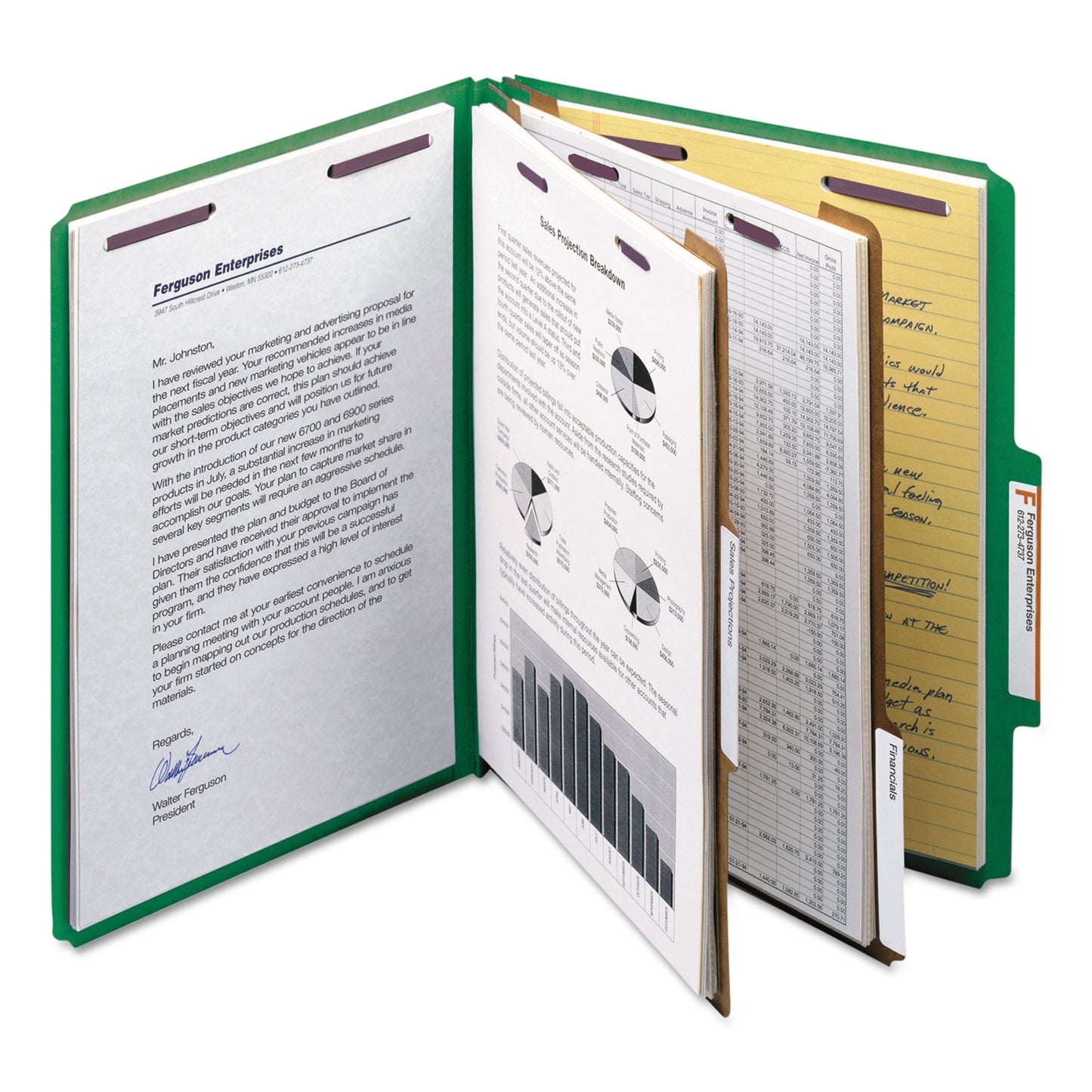 Smead Six-Section Pressboard Top Tab Classification Folders, Six SafeSHIELD Fasteners, 2 Dividers, Letter Size, Green, 10/Box (14033)
