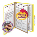 Smead Four-Section Pressboard Top Tab Classification Folders, Four SafeSHIELD Fasteners, 1 Divider, Letter Size, Yellow, 10/Box (13734)