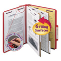 Smead Six-Section Pressboard Top Tab Classification Folders, Six SafeSHIELD Fasteners, 2 Dividers, Letter Size, Bright Red, 10/Box (14031)