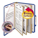 Smead Eight-Section Pressboard Top Tab Classification Folders, 8 SafeSHIELD Fasteners, 3 Dividers, Letter Size, Dark Blue, 10/Box (14096)