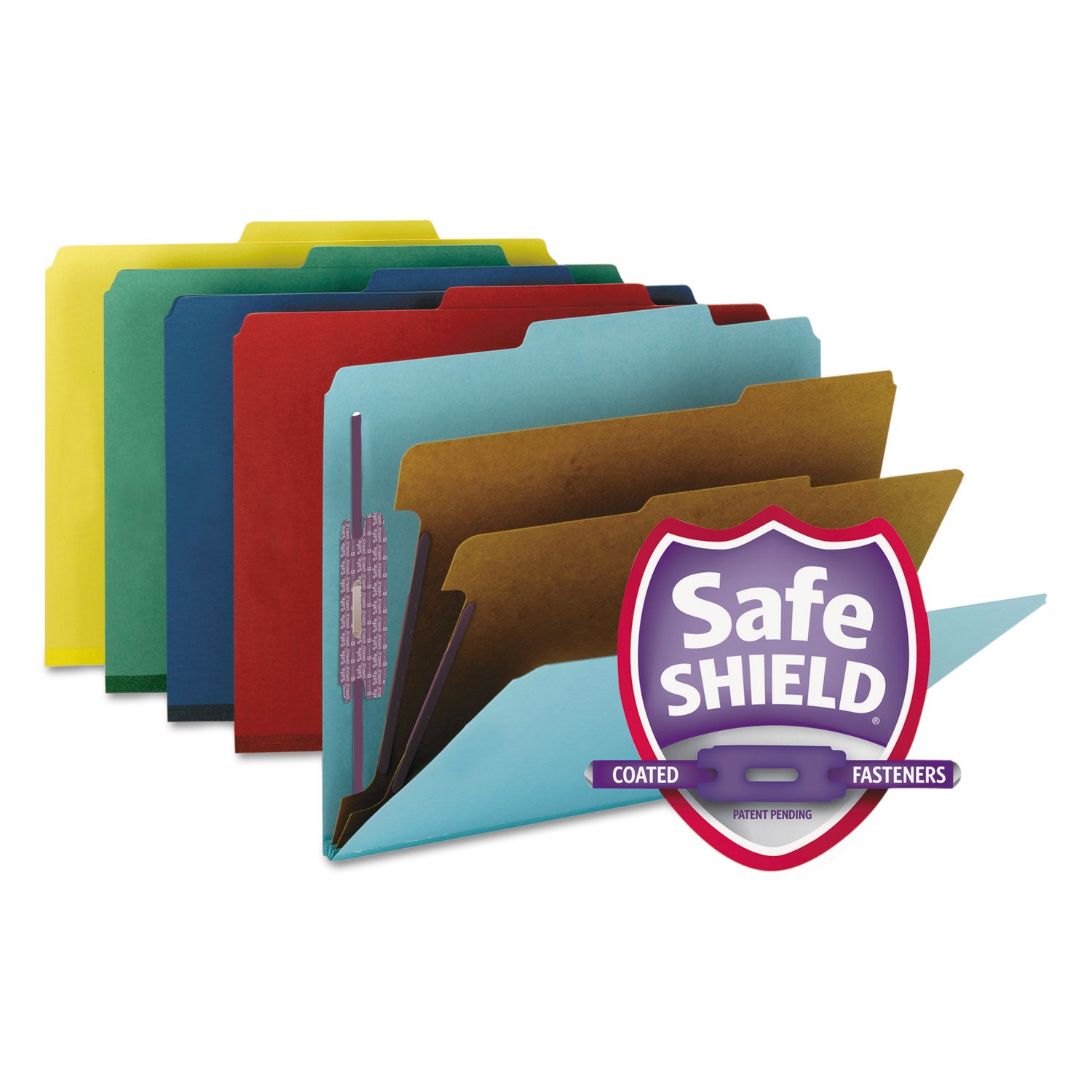 Smead Six-Section Pressboard Top Tab Classification Folders, Six SafeSHIELD Fasteners, 2 Dividers, Letter Size, Assorted, 10/Box (14025)