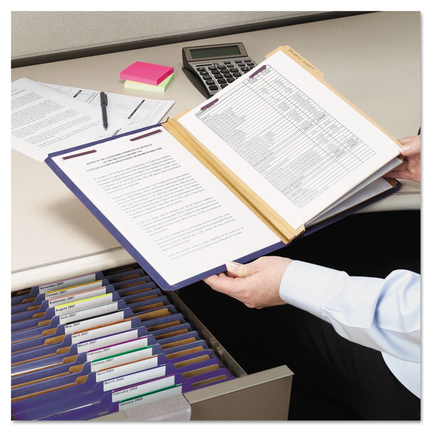 Smead Eight-Section Pressboard Top Tab Classification Folders, 8 SafeSHIELD Fasteners, 3 Dividers, Letter Size, Dark Blue, 10/Box (14096)