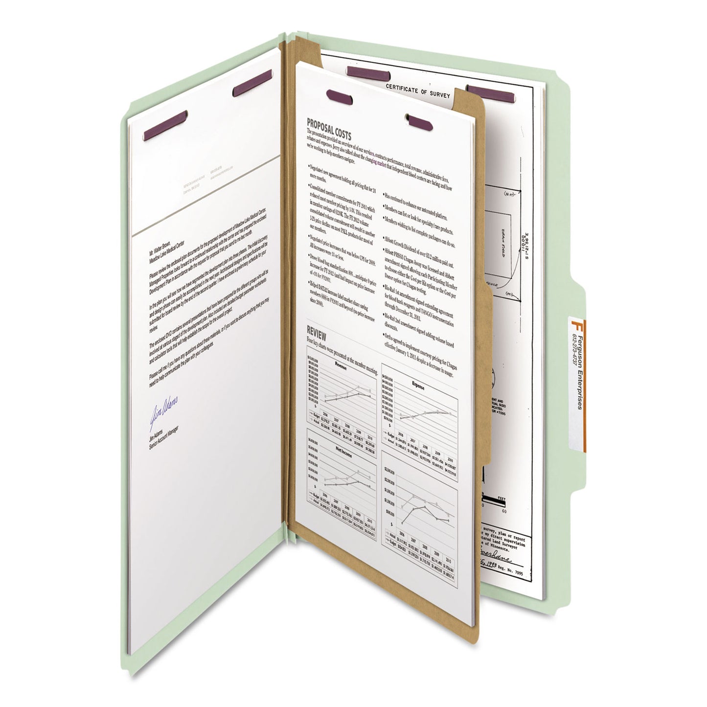 Smead Pressboard Classification Folders, Four SafeSHIELD Fasteners, 2/5-Cut Tabs, 1 Divider, Legal Size, Gray-Green, 10/Box (18776)