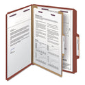 Smead Pressboard Classification Folders, Four SafeSHIELD Fasteners, 2/5-Cut Tabs, 1 Divider, Letter Size, Red, 10/Box (13775)