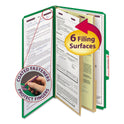 Smead Six-Section Pressboard Top Tab Classification Folders, Six SafeSHIELD Fasteners, 2 Dividers, Legal Size, Green, 10/Box (19033)