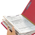 Smead Six-Section Pressboard Top Tab Classification Folders, Six SafeSHIELD Fasteners, 2 Dividers, Letter Size, Bright Red, 10/Box (14031)