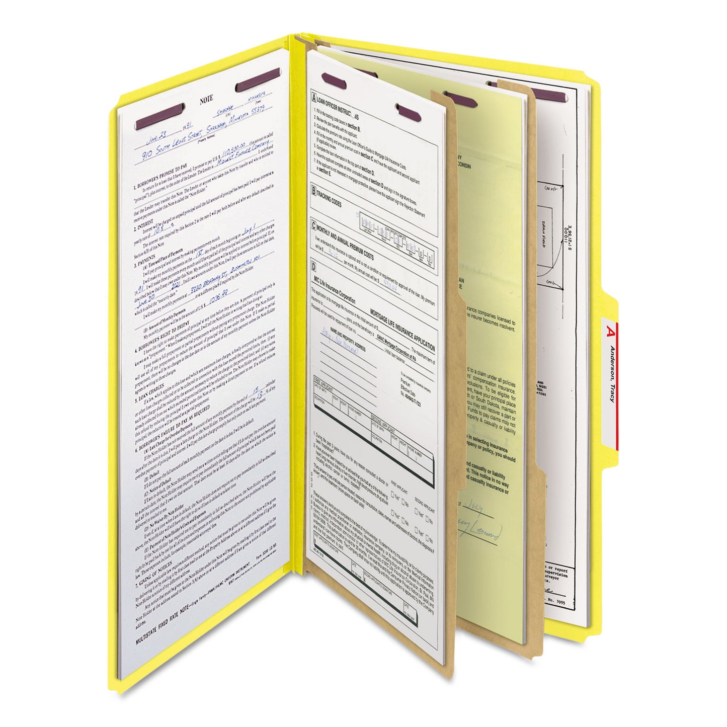 Smead Six-Section Pressboard Top Tab Classification Folders, Six SafeSHIELD Fasteners, 2 Dividers, Legal Size, Yellow, 10/Box (19034)