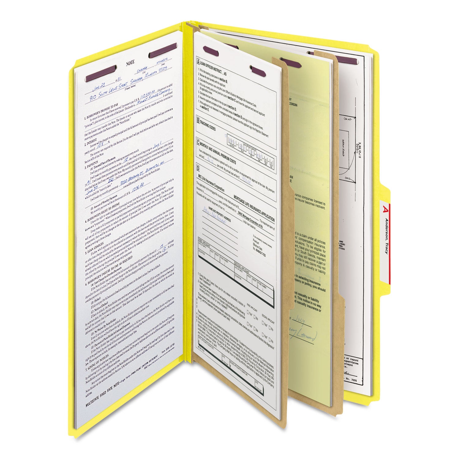 Smead Six-Section Pressboard Top Tab Classification Folders, Six SafeSHIELD Fasteners, 2 Dividers, Legal Size, Yellow, 10/Box (19034)