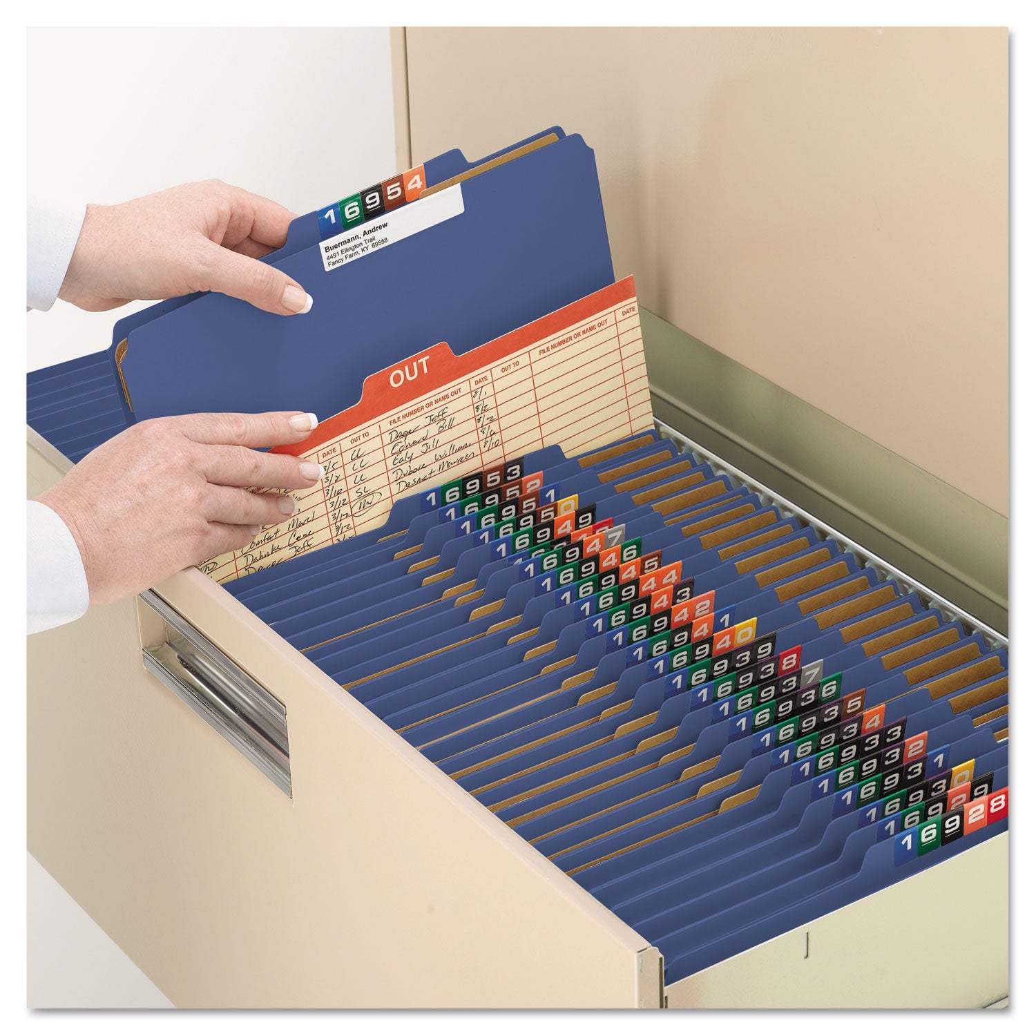Smead Eight-Section Pressboard Top Tab Classification Folders, 8 SafeSHIELD Fasteners, 3 Dividers, Letter Size, Dark Blue, 10/Box (14096)