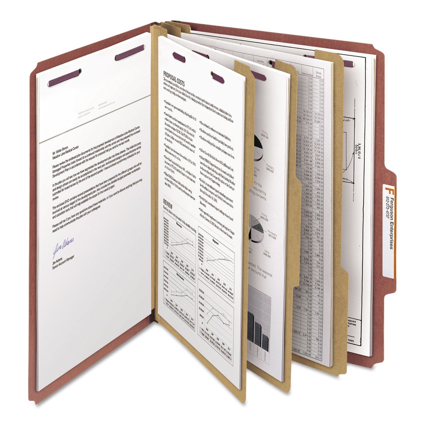 Smead Pressboard Classification Folders, Eight SafeSHIELD Fasteners, 2/5-Cut Tabs, 3 Dividers, Letter Size, Red, 10/Box (14092)