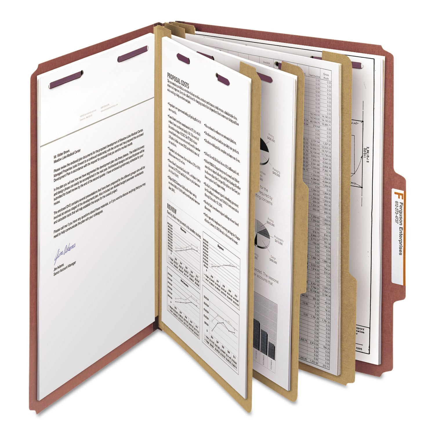 Smead Pressboard Classification Folders, Eight SafeSHIELD Fasteners, 2/5-Cut Tabs, 3 Dividers, Letter Size, Red, 10/Box (14092)